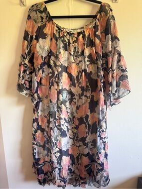 Vanessa Zani Italy Silk Blend Floral Tunic Dress XL Boho Lagenlook